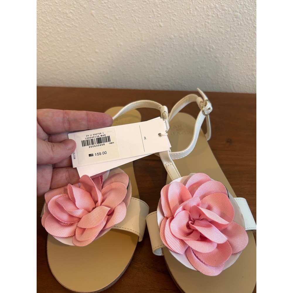 Janie and Jack Girls White Pink Flower T-Strap Sandals Easter Shoes 4K NEW - Picture 3 of 7